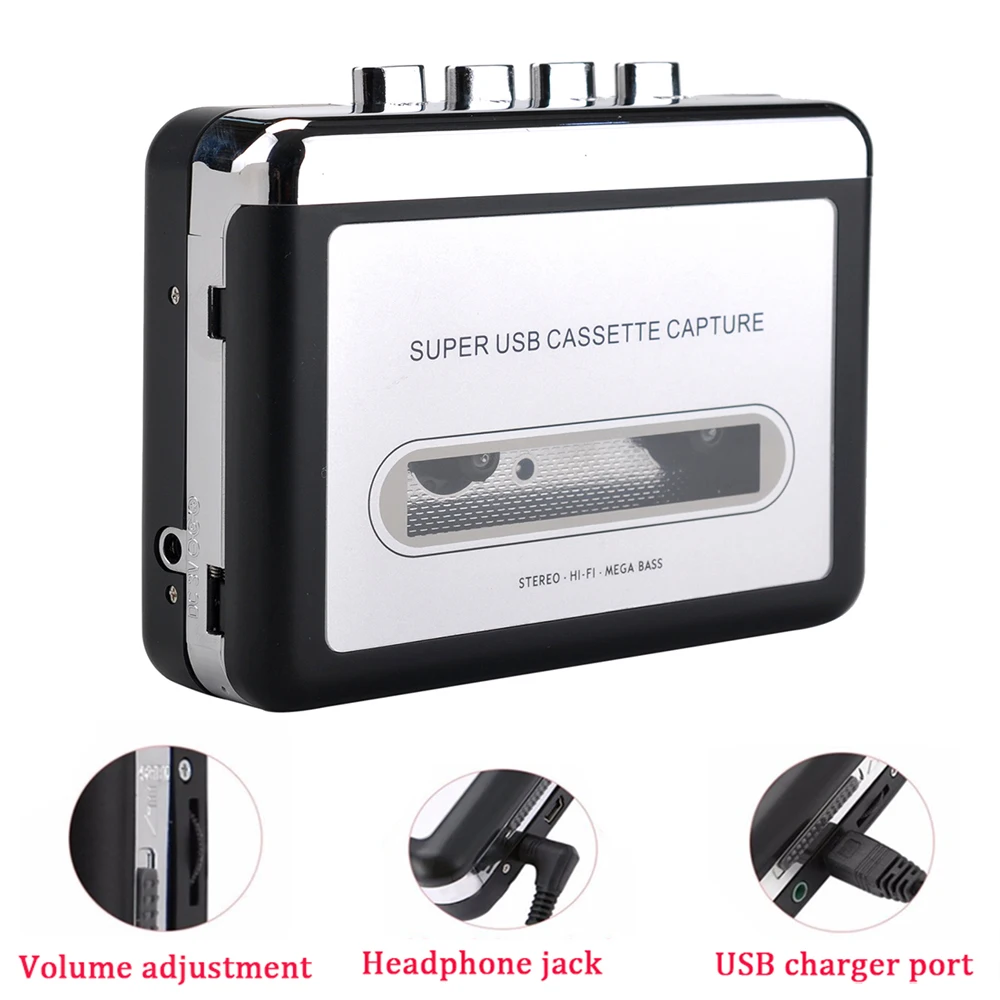 Cassette to MP3 Converter Capture USB Cassette Player Audio Music Player Old Tapes Transfer to Digital Format via PC