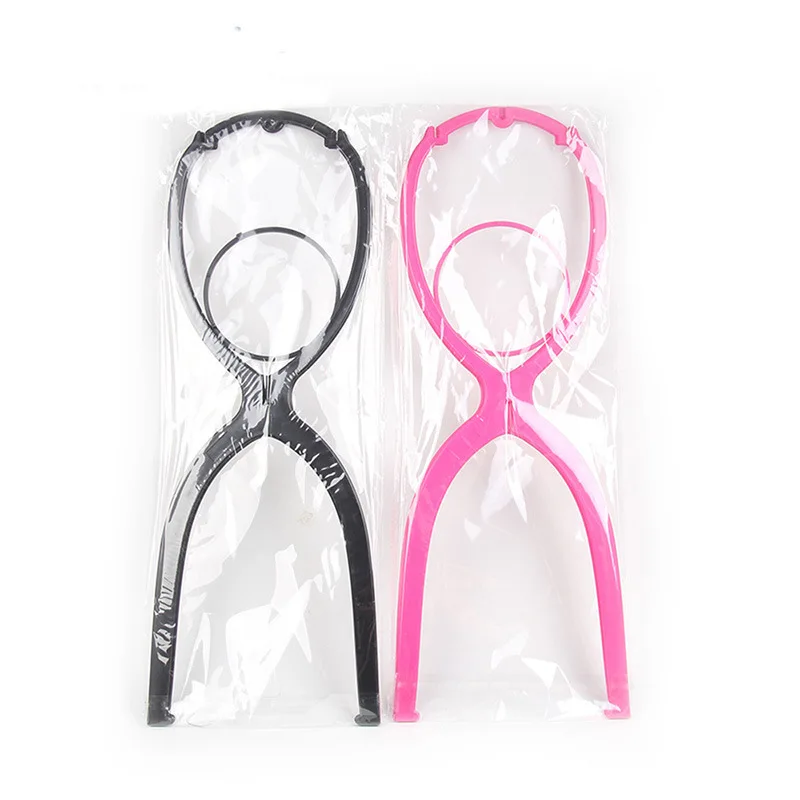 50Cm Zwart/Roze Kleur Ajustable Hoge Pruik Stand Plastic Pruik Houder Draagbare Vouwen Voor Styling Display Vrouwen Lange pruik
