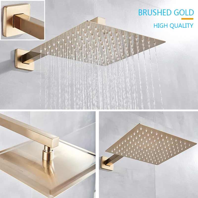 Bath Shower Mixer Water Set Brushed Gold Bathroom Shower Set Rainfall Shower Head Single Handle Shower Faucet Wall Mounted