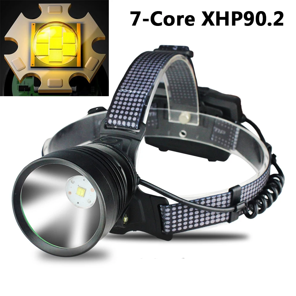 Xhp90.2 7 Core Led Headlamp Built-in Cooling Fun Zoom Head Lamp Flashlight Torch Power Bank 7800mah 3* 18650 Battery Headlight