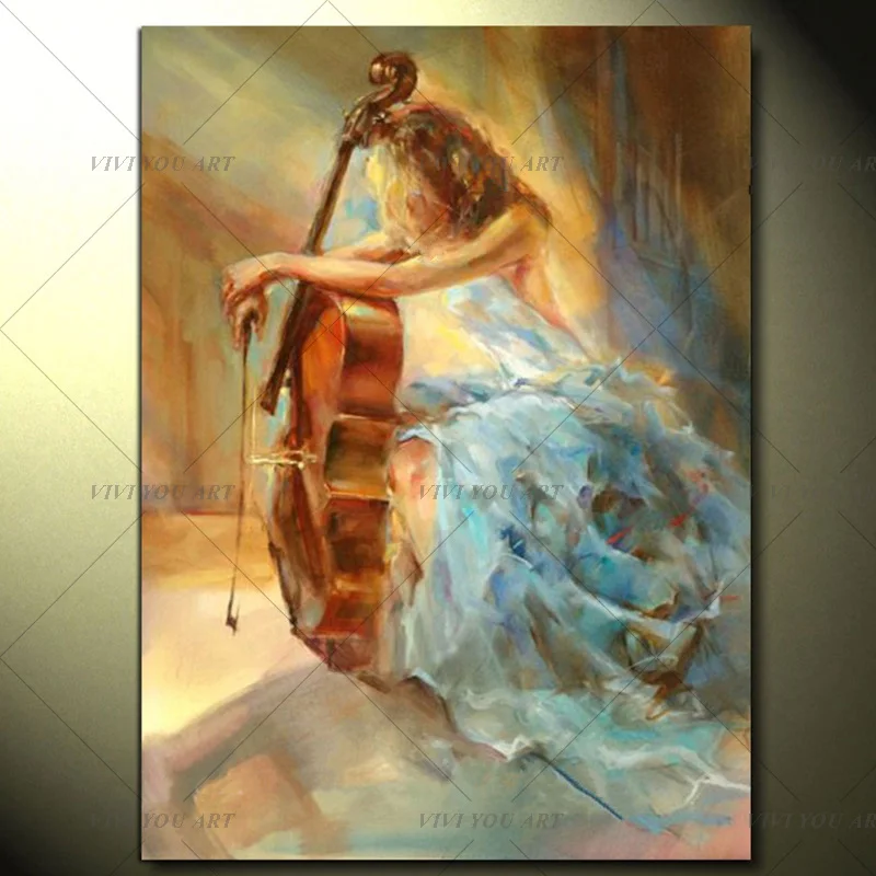 High Quality The Beauty Plays The Violin 100% Handpainted Oil Painting On Canvas Abstract Modern Canvas Wall Art Pictures