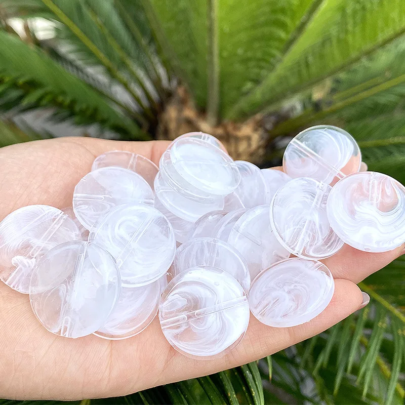 DIY Jewelry Findings 200pcs 25mm Flat Coin Round Clear Acrylic Lucite Beads Ornament Accessories Girls Necklace Bracelet Making