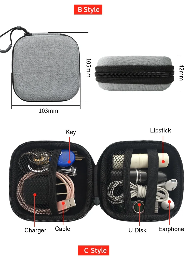 Earphone case Eva Hard Waterproof Storage Zipper Earphone bag Portable Pouch Bluetooth Earphones Headset Cable keys Storage Box