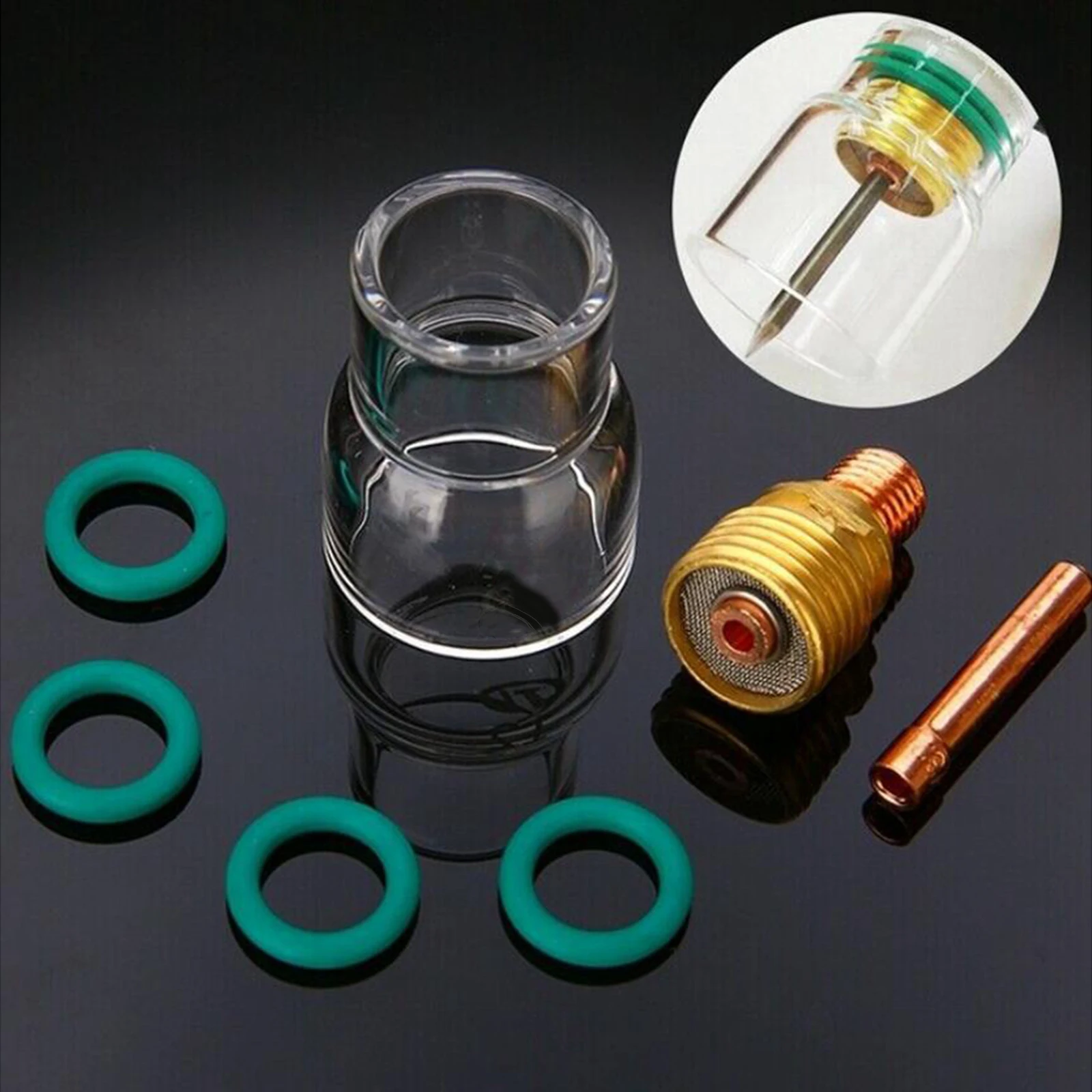 7pcs/Set Torch TIG Welding Collets Body Gas Lens Assorted 12 Glass Cup Kit for WP-17 WP-18 WP-26 Air Cooled Welding Torches