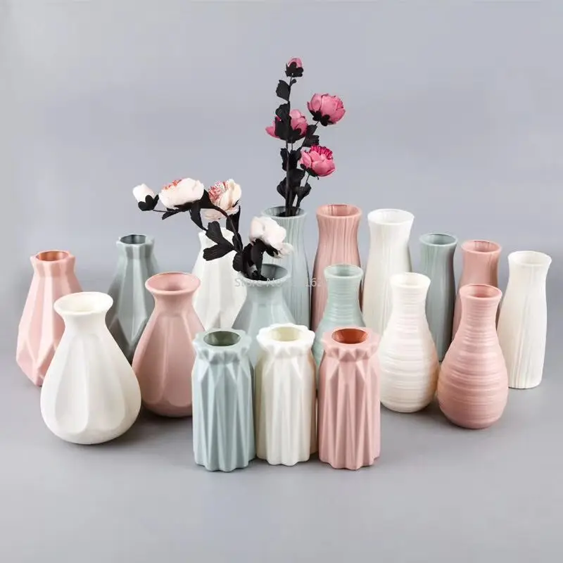 Plastic Flower Vase Decoration Home White Vases Imitation Ceramic Vase Flower Pot Decoration Nordic Style Flower Basket