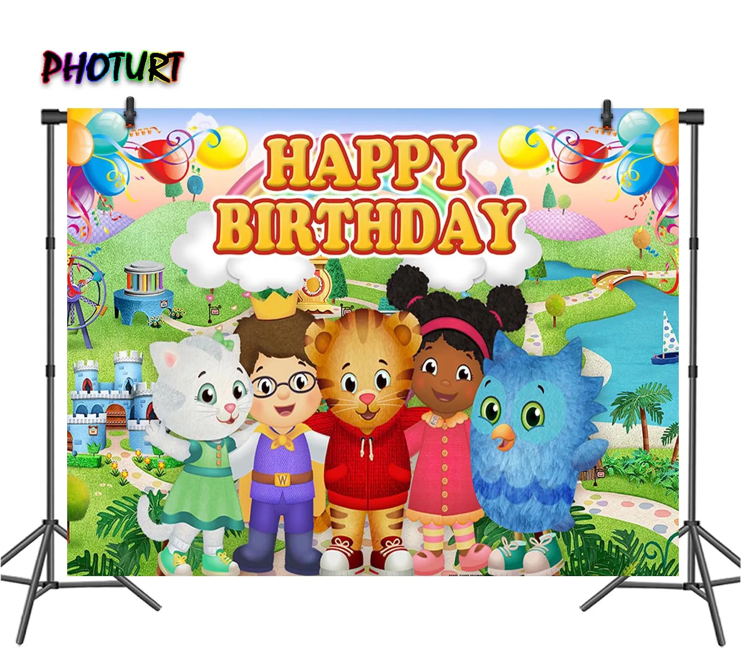 PHOTURT Daniel Tiger Backdrop Kid Birthday Party Bedroom Decorate Background Balloon Park Grassland Banner Photography Props