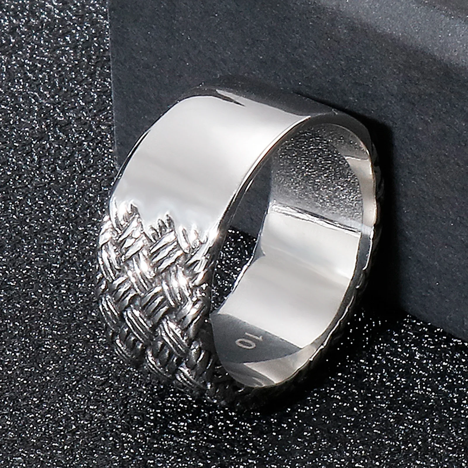 Fongten Braided Texture Rings For Men Women Stainless Steel Finger Male Rings Hip Hop Silver Color Jewlery