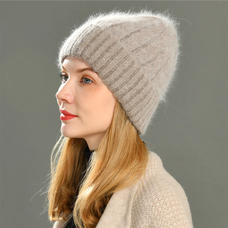 Solid Color Cashmere Knitted Beanies Winter Warm Snow Soft Comfortable Skullies Beanies Twist Pattern Women Outdoor Leisure Hat