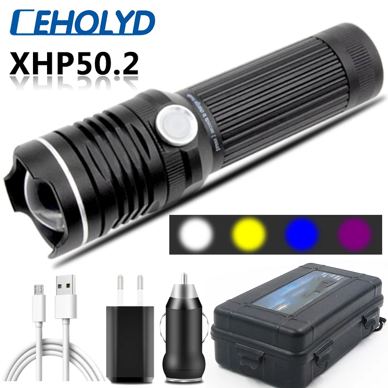 

4 Colors Powerful Led Flashlight USB Rechargeable 18650 26650 Battery Zoomable Torch Aluminum Waterproof Lantern