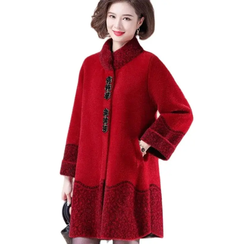 

Mother 2022 Autumn Winter Imitation Mink Fleece Jacket Foreign Style Middle-Aged Elderly Women Thickened Double-Sided Noble Coat