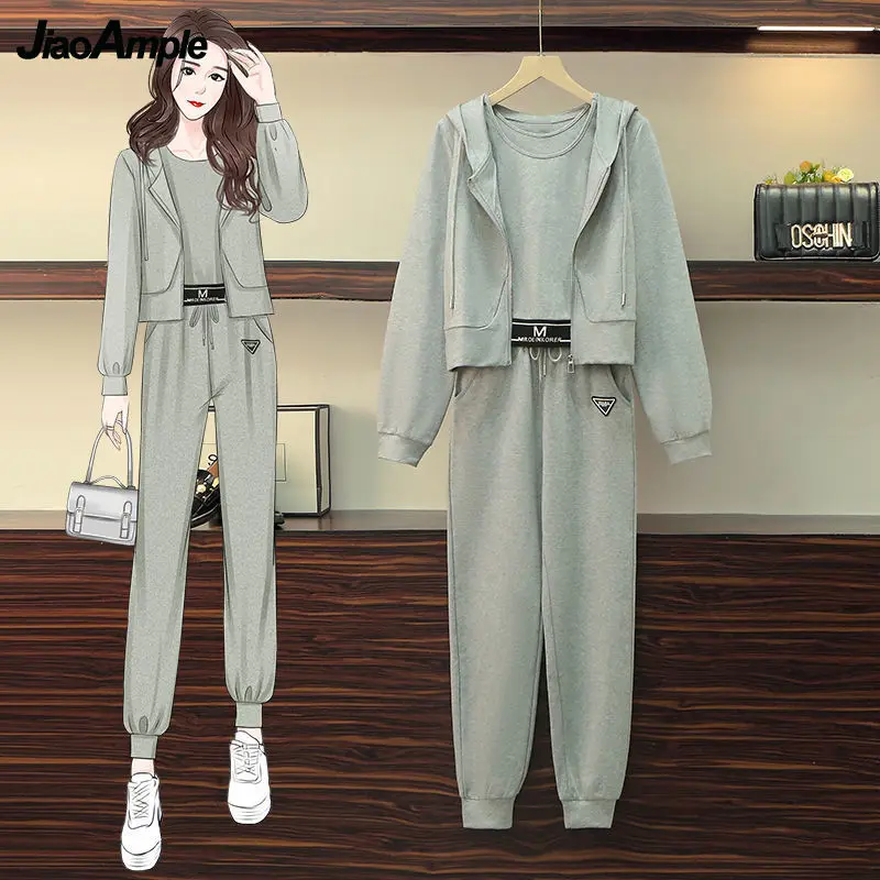 Women's Tracksuit 2021 Spring Fall New Sportswear Korean Casual Jacket Vest Pants Three-piece Female Elegant Waist Trousers Suit