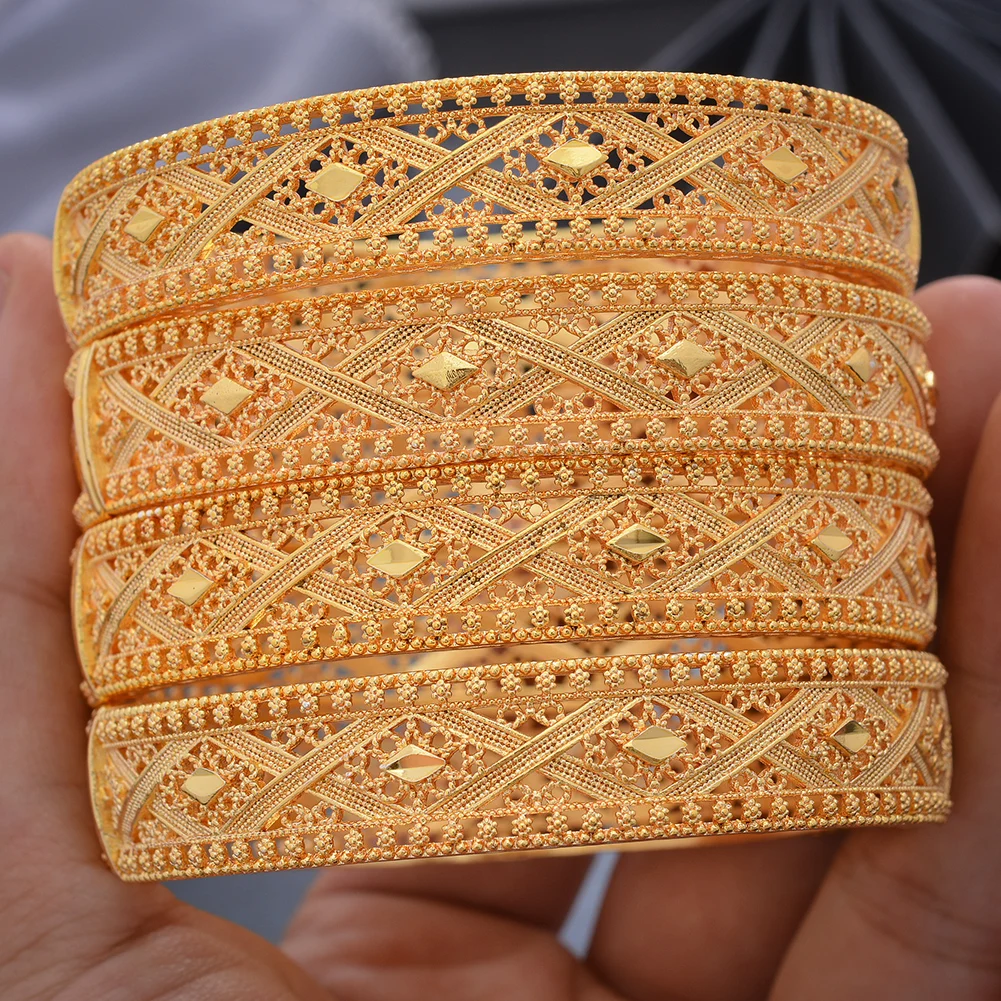 

4Pcs/set Nigeria Dubai Gold Color Bangles African bridal wedding Jewelry For women Bracelet French jewelry collares