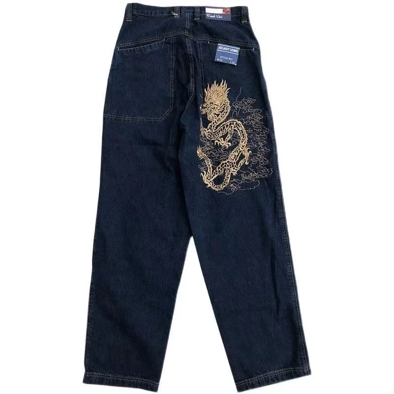 Pantalones vaqueros de pierna recta bordados para mujer, pantalón holgado informal de cintura alta que combina con todo, estilo Retro americano, 2022