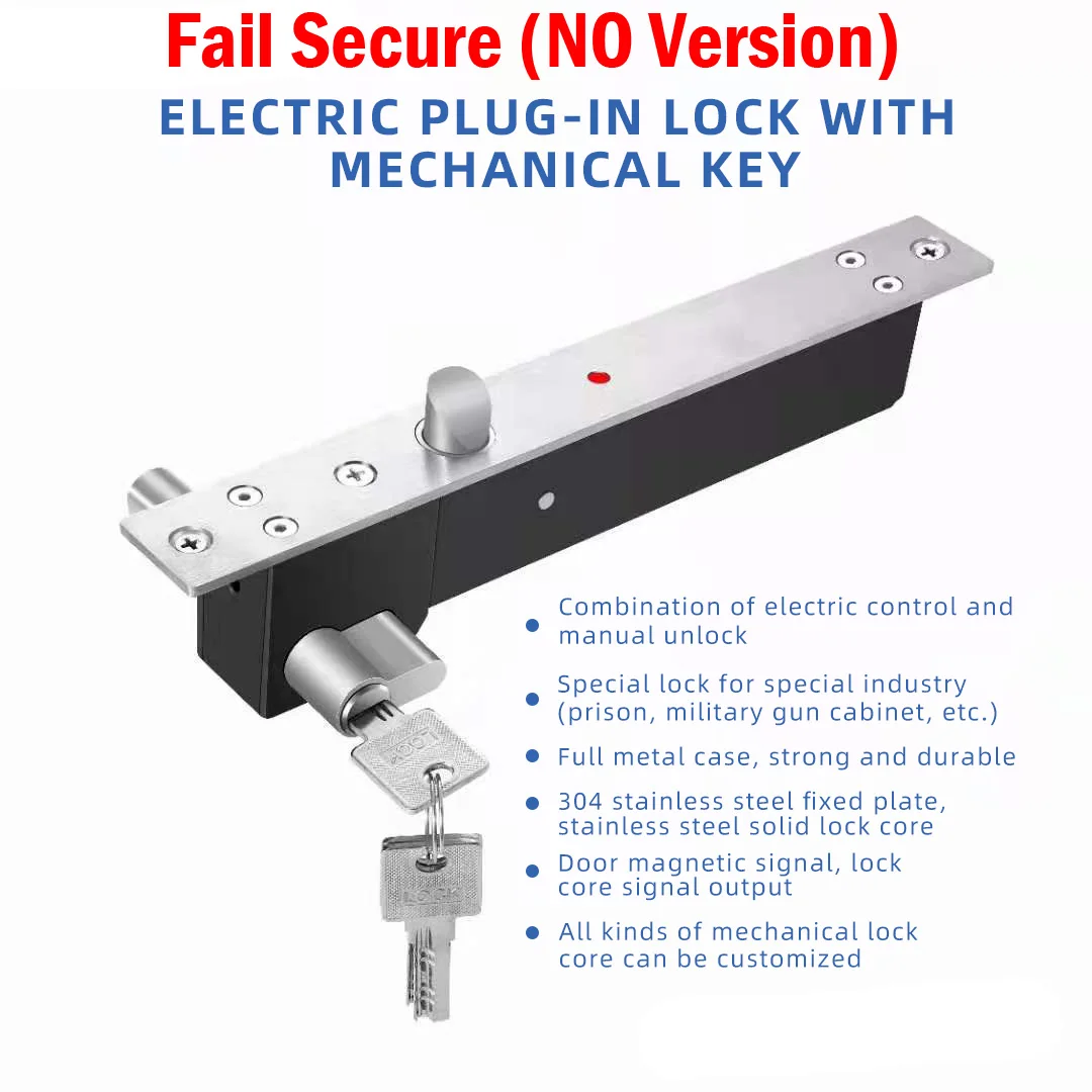 Lock Cylinder Key Electronic Door Lock DC 12V Electric Mortise Bolt Lock Mortise Lock NO Fail Secure Smart lock access control