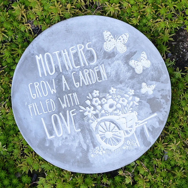 Vintage Circular Cement Stepping Stones For Home Garden Lawn Decoration Diameter 17.3cm With Hello Spring Signs On