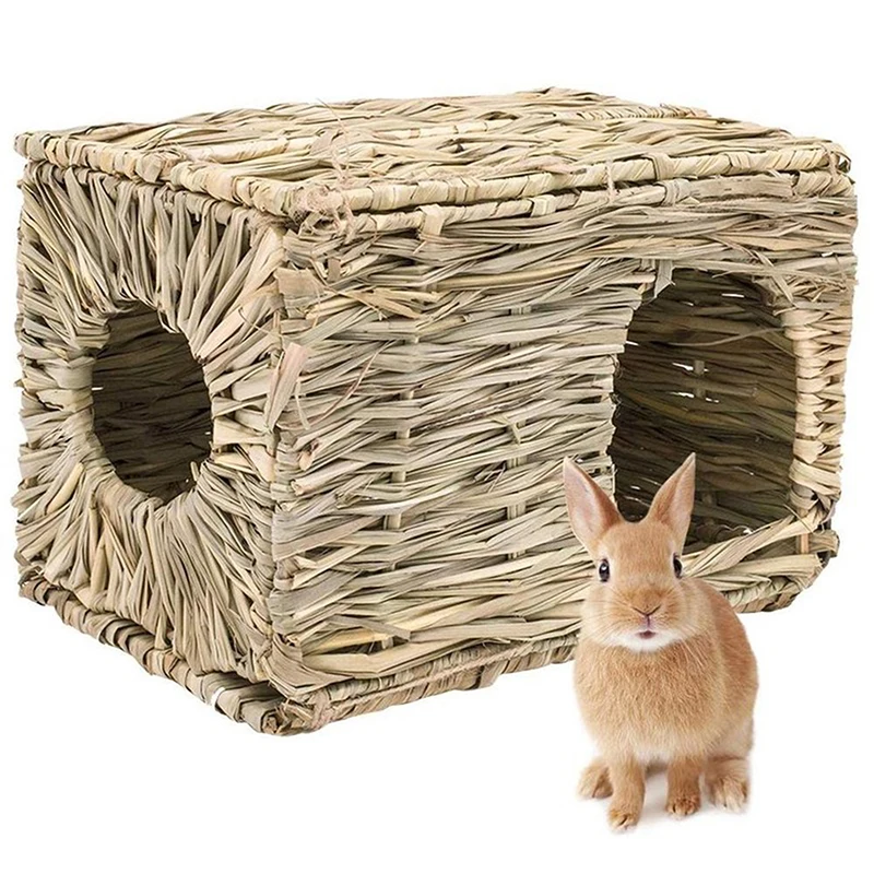 

Foldable Woven Grass Pet Rabbit Hamster Guinea Pig Cage Nests House Chew Toy High Quality