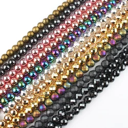 Natural Stone Beads Faceted Matte Golden Black Hematite Round Beads For Jewelry Making Diy Bracelet Necklace 4 6 8 10 mm 15''