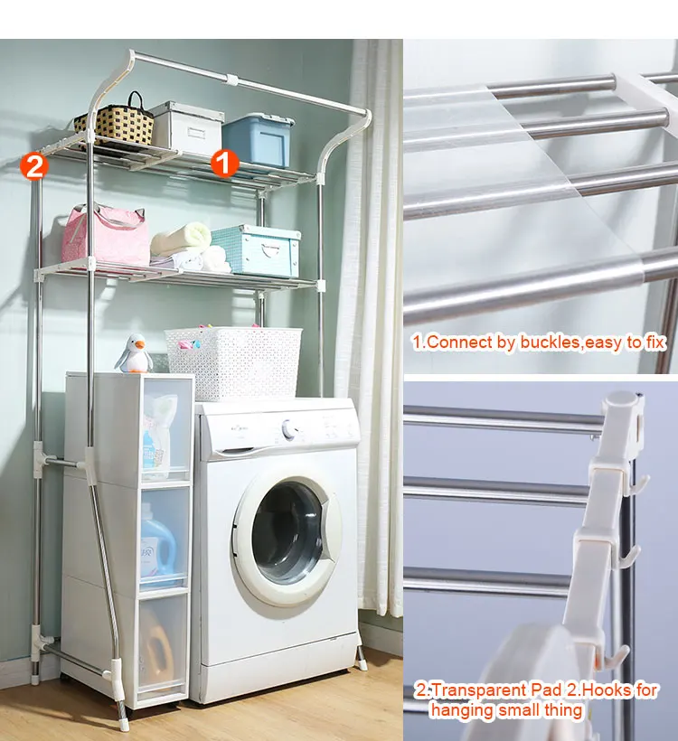 2 Tiers Over Washing Machine Shelves Bathroom Storage Rack Over Toilet Shelf Stainless Steel Simple Assembly Saving Space