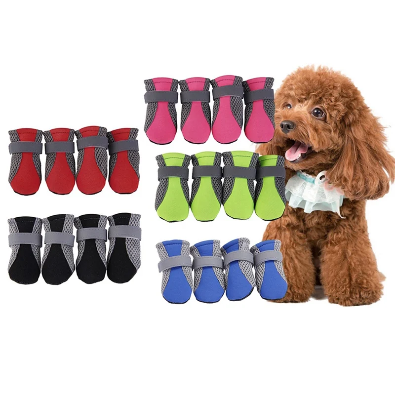 Reflective Mesh Dog Shoes Breathable Dog Cat Puppy Socks Shoes Pet Anti-Slip Rain Boots Teddy Puppy Paw Protecters For Small Dog