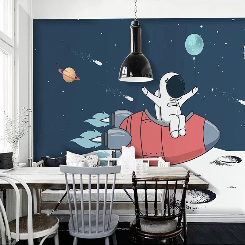 Custom Any Size 3D Wallpaper Self-Adhesive Modern Mini Creative Light Luxury Astronaut Cartoon Children Background Wall Papel
