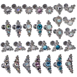 1PC G23 Titanium&Steel Opal Cluster Ear Tragus Helix Cartilage Cz Gem Flower Earring Stud Labret Bar Ring Body Piercing Jewelry