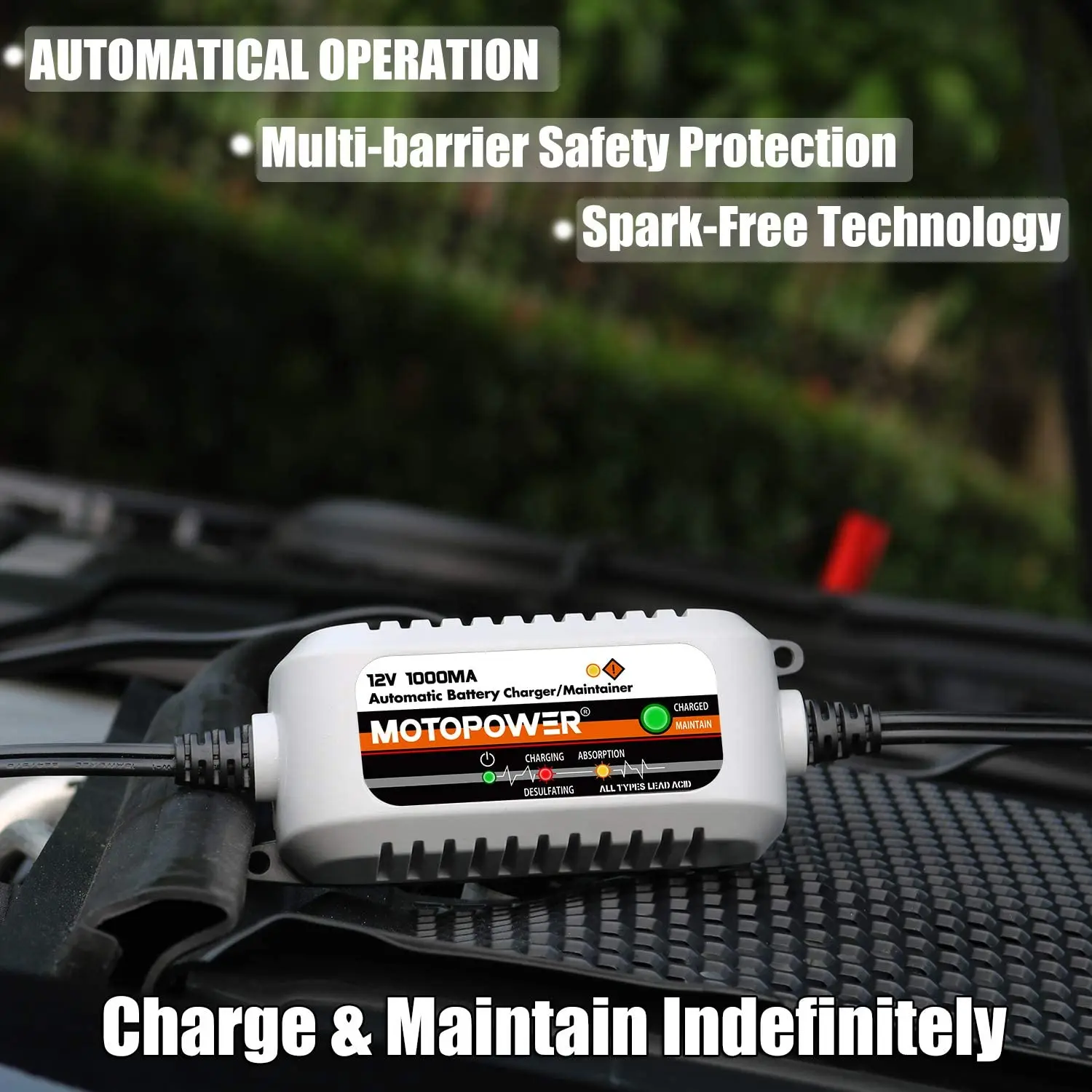 MOTOPOWER MP00205B 12V 1000mA Vollautomatisches Batterieladegerät/Wartungsgerät – Detail 4