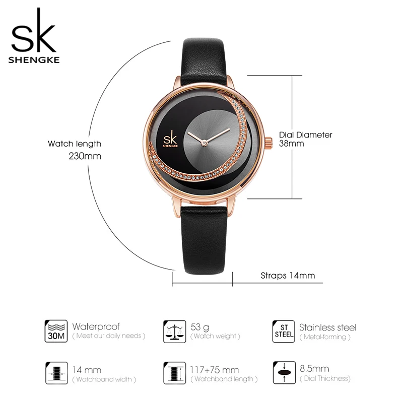 Shengke Creative Watch For Women Black Leather Dress Women\'s Watch Original Brand Quartz Wrist Watches Creative Reloj Mujer