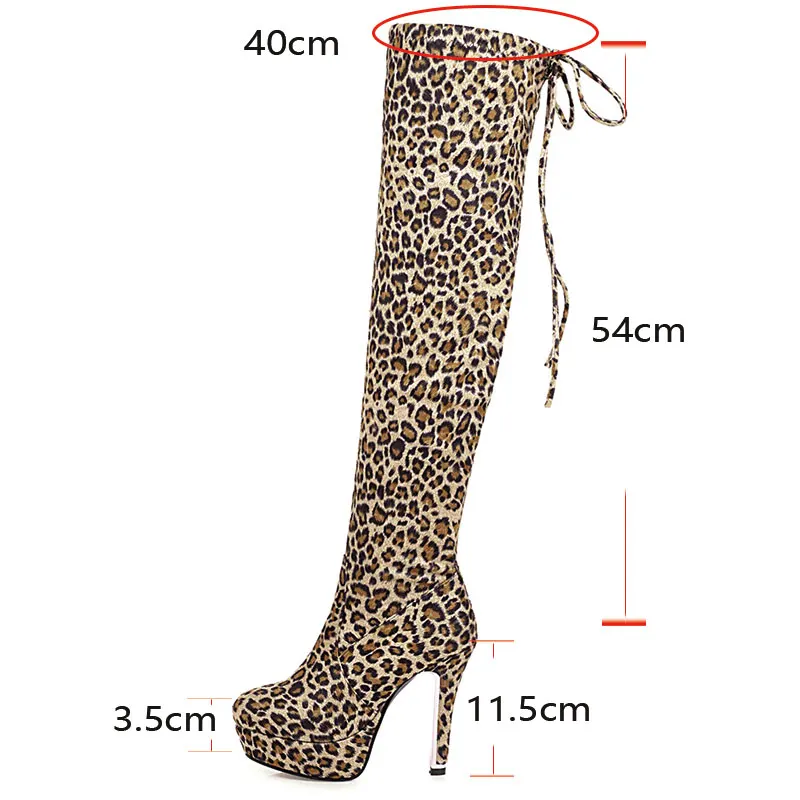 Sgesvier di Grandi Dimensioni 30-48 Della Stampa Del Leopardo Stivali Sopra Il Ginocchio Sexy Degli Alti Talloni Della Piattaforma di Modo Lunghi