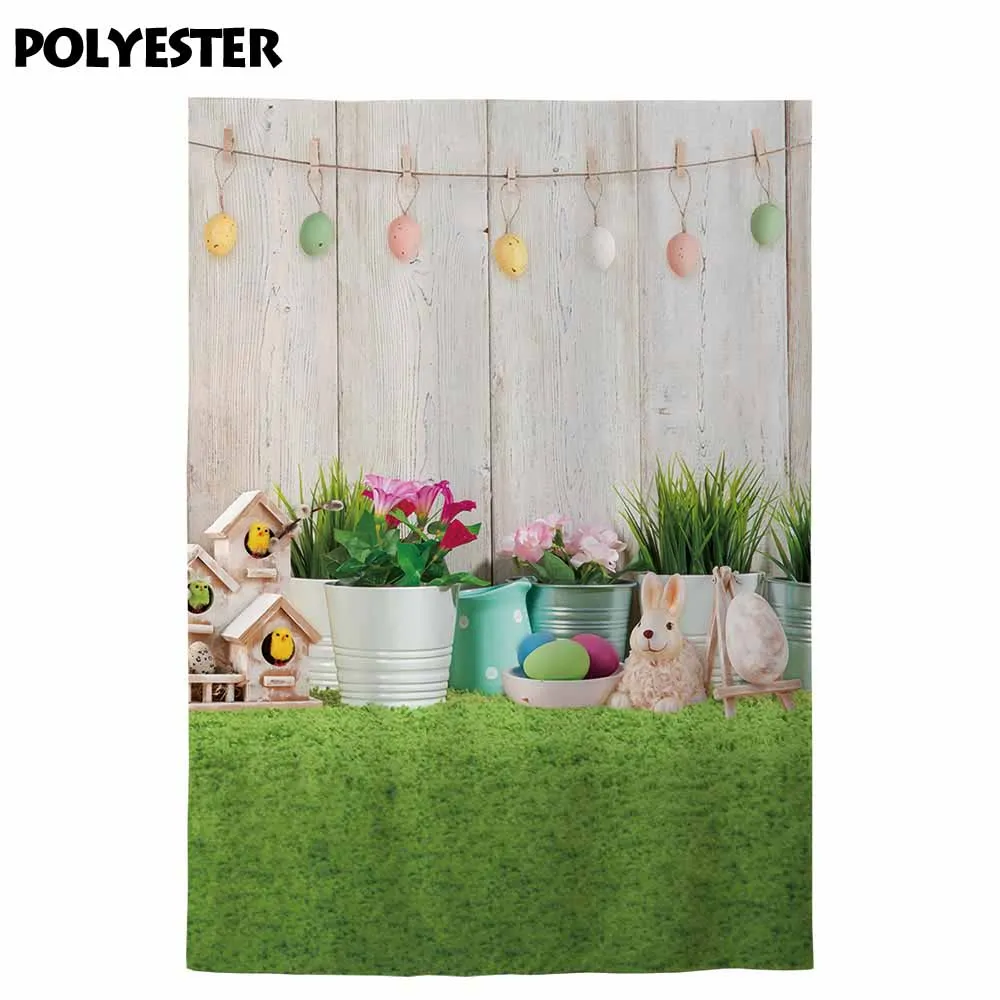 Funnytree vinyl photozone backdrop spring Happy easter rabbit wood egg Grassland photography studio Photo background photophone