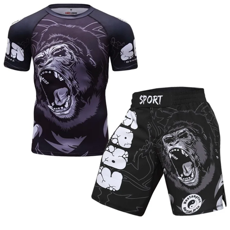 KickBoxing Sets Muay Thai Jersey MMA Fightwear Boxing Shirts Set Compression Men Sport T shirts Pants Rashguard Jitsu Rash Guard