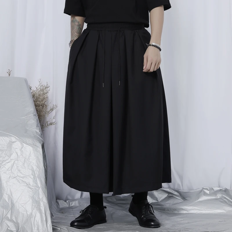 

Men's Large Casual Pants Men's Spring And Summer Capris Loose Casual Men's Fashion Trend Large Wide Leg Skirt Black Simple Casua