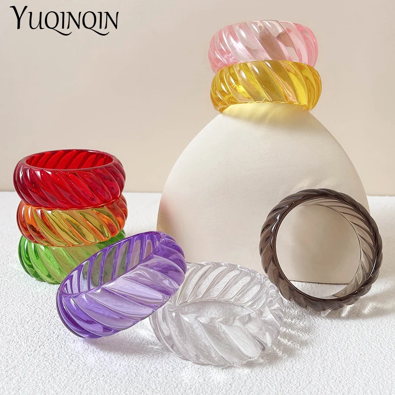 Fashion Transparent Colorful Acrylic Bangles for Women Girls Trend Geometric Indian Wide Bangle Bracelets with Designer Charm