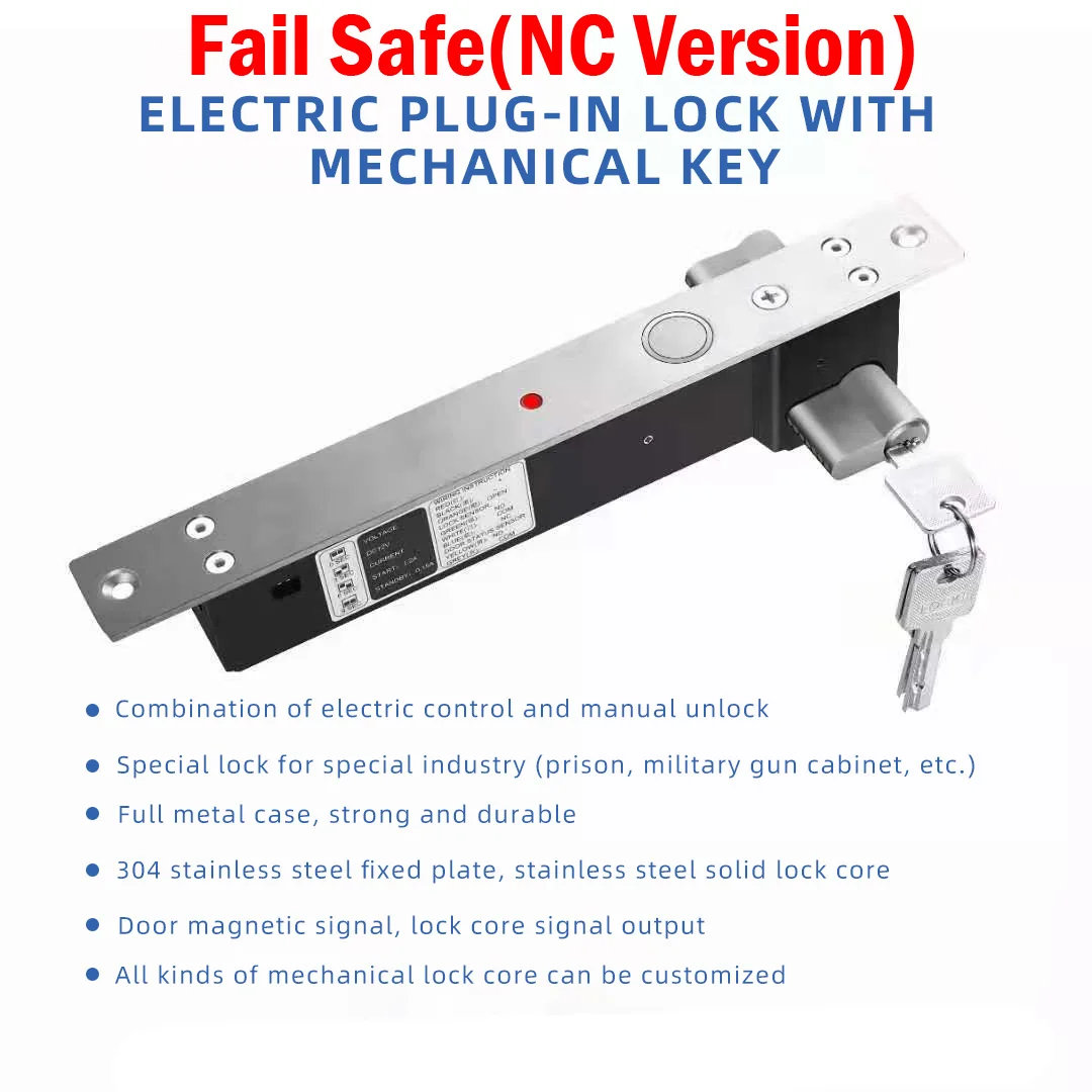 Lock Cylinder Key Electronic Door Lock DC 12V Electric Mortise Bolt Lock Mortise Lock NO Fail Secure Smart lock access control