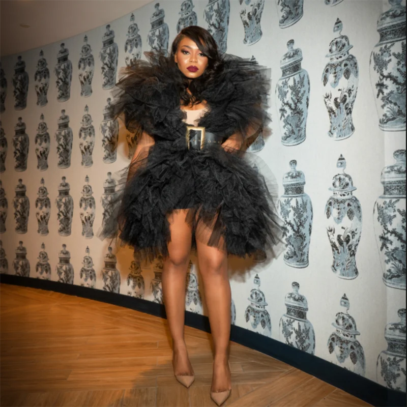 Modny czarny Extra Puffy Mini Tulle sukienki kobiety wysokiej jakości wielowarstwowa wzburzyć Party Tulle sukienka moda sesja zdjęciowa Custom Made