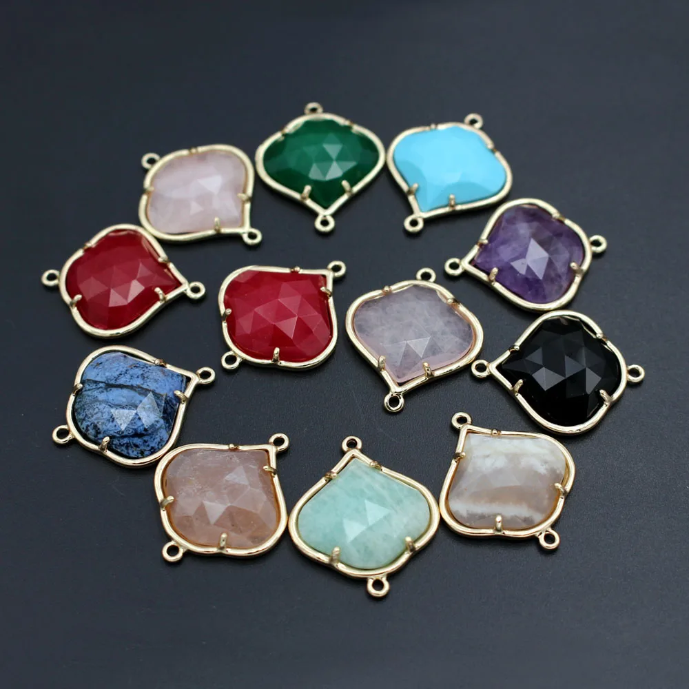 10pcs Multi-color Stone Connectors Heart Rose Quartz Green Jade Stone Charms For DIY Handcrafts Women Dangle Earrings Jewelry