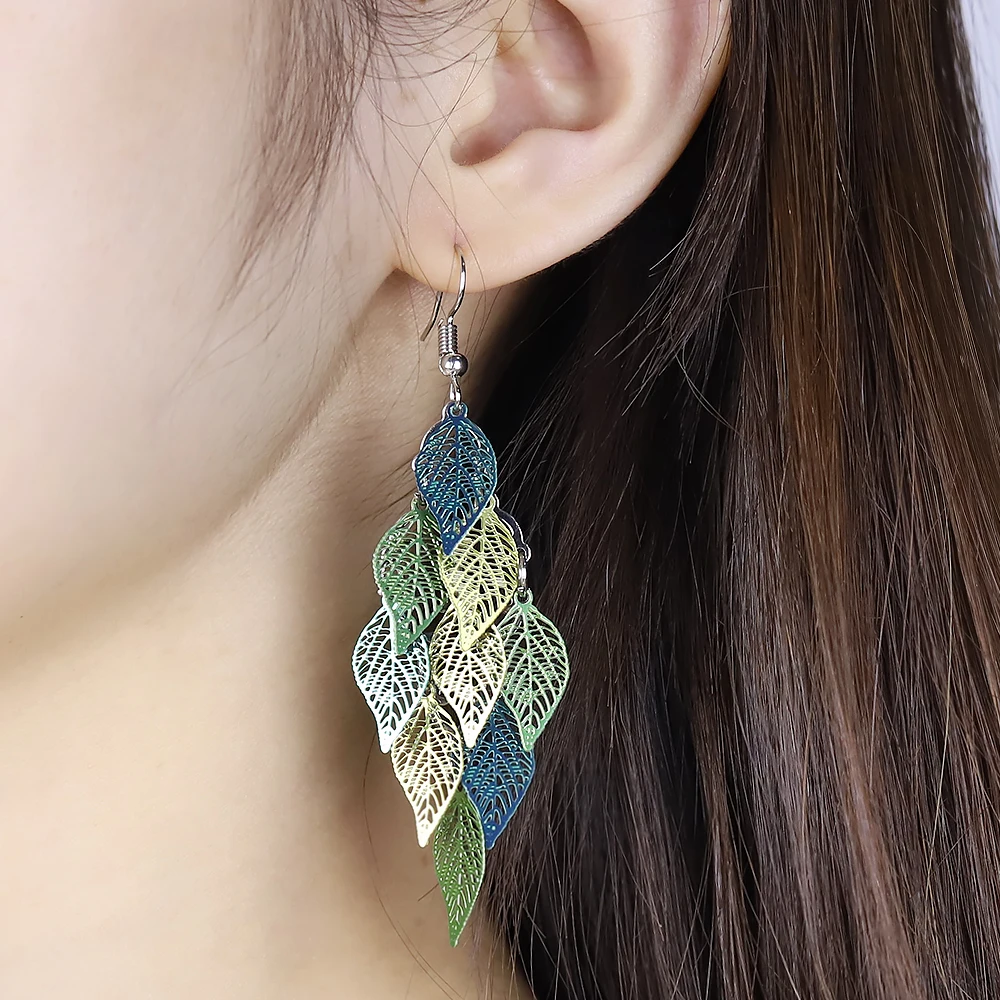 Ethnic Style Drop Earrings Small Nine Leaf Accessories Leaves Earring Bohemian Jewelry Dangle Earrings Exaggerated Women Gift image 4