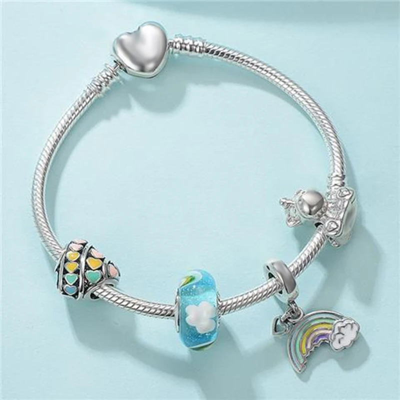 European Heart-shaped Pendant Charm Bracelet Fit Women\'s Jewellery Snake Chain Rose Gold Metal Fashion Fine Bracelets