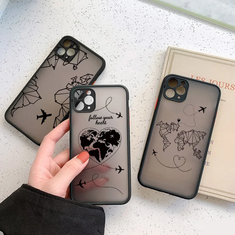 Etui na telefon z mapą świata i samolotem, odporne na wstrząsy, do iPhone 17 16 15 13 14 11 12 Pro Max 16 15 14 Plus X XR XS