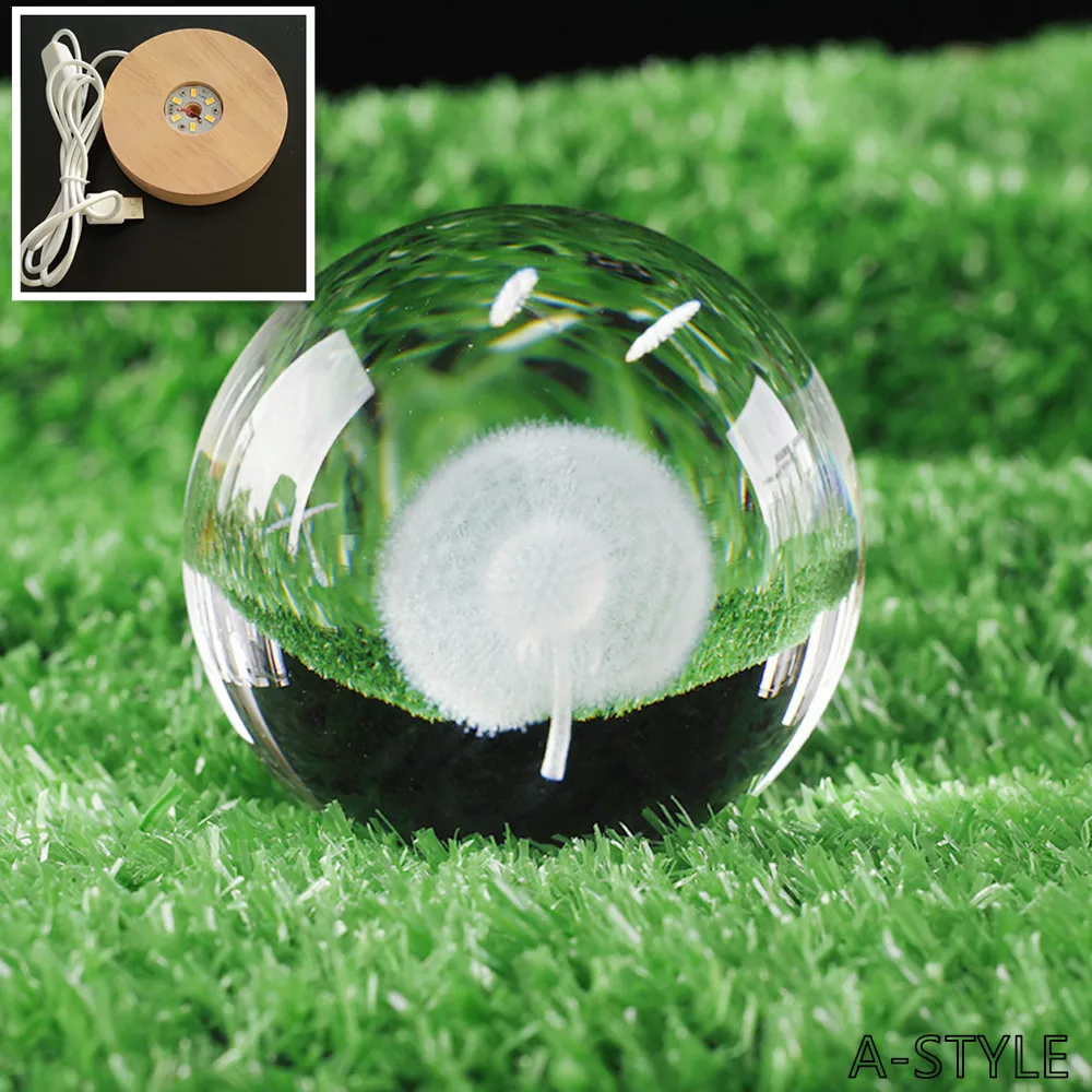 6CM/8CM laser engraving 3D model ball K9 crystal glass ball jewelry home office front desk shop furnishings with LED lights