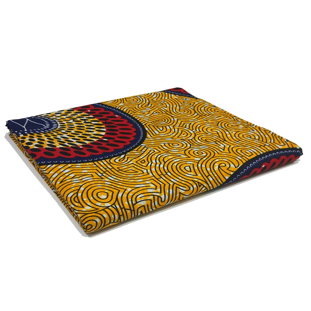 2019 New Arrivals Pagne Guaranteed Tissus Yellow Polyester Pattern Printed Fabric African Wax Fabric