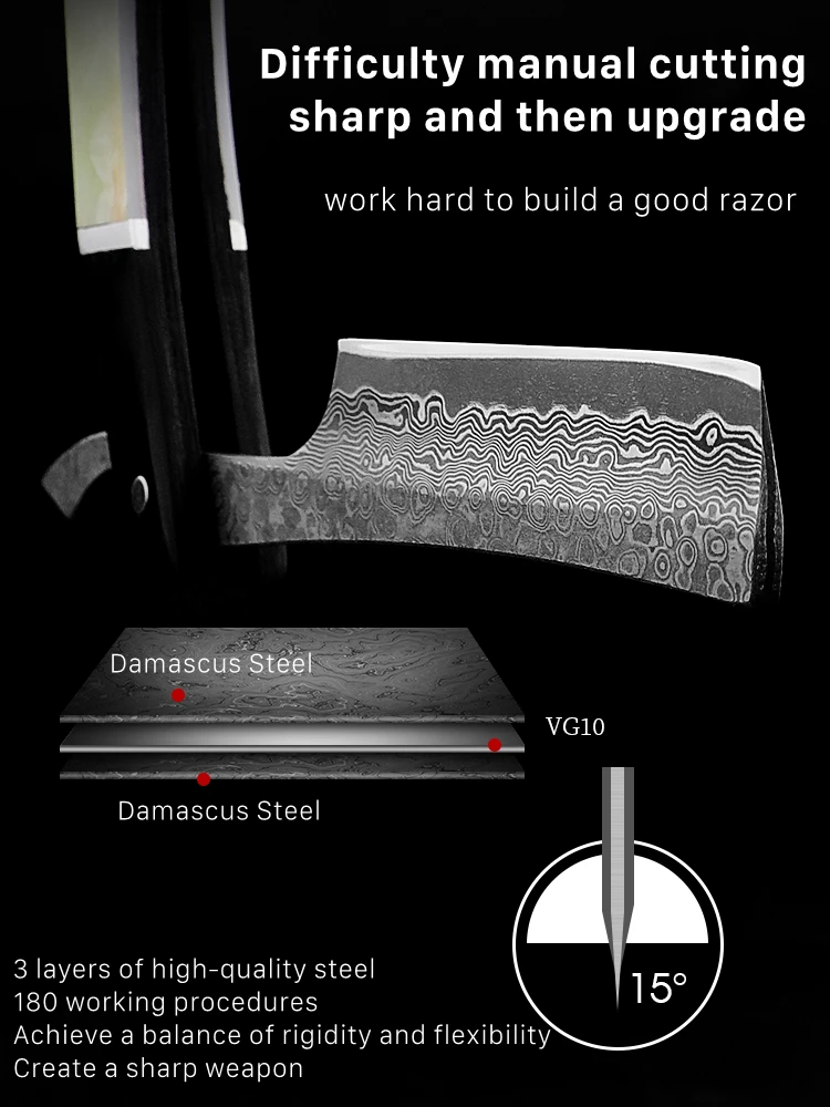 Hohe Qualität Damaskus Stahl Razor HAUSTIER Griff Mit VG10 Stahl Cutter Kopf Klapp Rasieren Rasiermesser Ausgezeichnete Härte Messer G0805