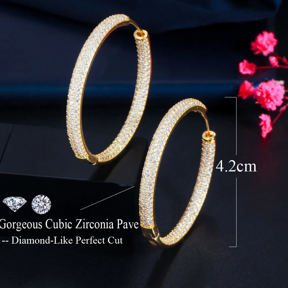 Pera Luxury Yellow Gold Color Large Round Shape CZ Loop Hoop Earrings for Women Rock Party Jewelry Gift Boucles d\'oreilles E693