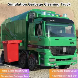 One Click Trash Out Simulation Garbage Truck Openable Back Cover Reversible Head 30°Lift Bucket Garbage Cleaning Truck Model Toy