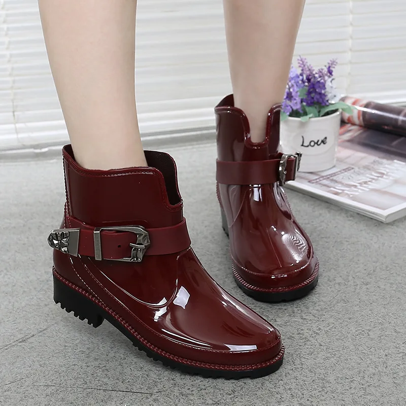 Waterproof  Boots Women Platform Rain Shoes 2021 Fashion Outdoor Buckle Ankle Rain Boots Ladies Non-slip Water Shoes New