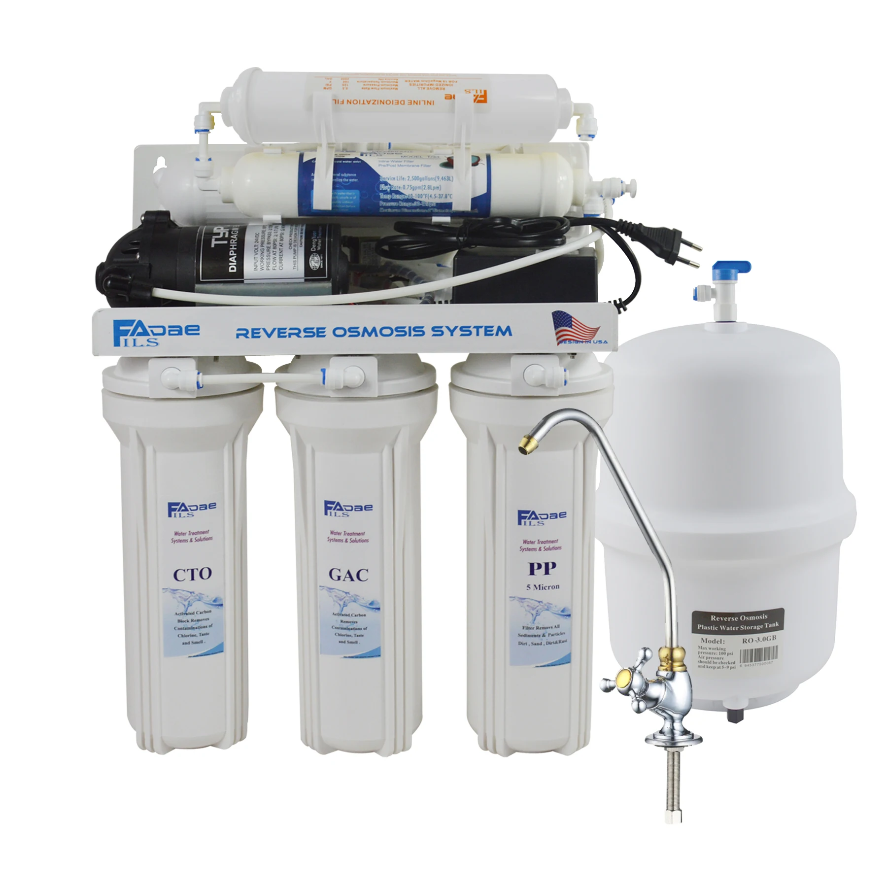 

Under Sink 6-Stage Deionization Reverse Osmosis Drinking Water Filtration System 75GPD RO Water Purifier with DI (De-ionization)