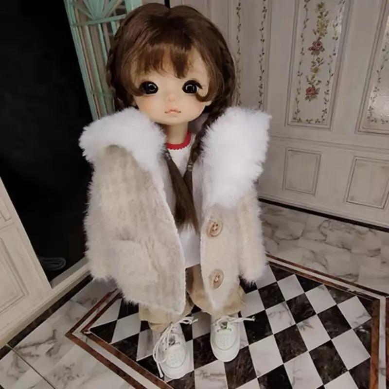 BJD dolls suit is suitable for 1/6 size fur collar button-down jacket  light purple brown for both men and women