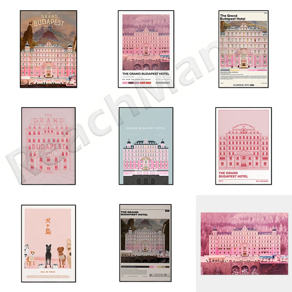 Grand Budapest Hotel Poster | Wes Anderson | Pink Retro Art Print | Minimalist Movie Poster Wall Art | Holiday Gifts