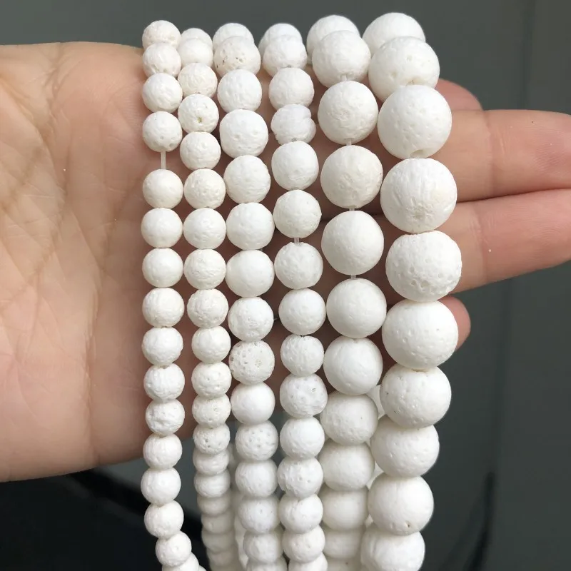 Natural White Sponge Coral Stone Beads Round Loose Bead For Jewelry Making Diy Charms Bracelet Accessories 15\'\'Inch 6 8 10 12mm