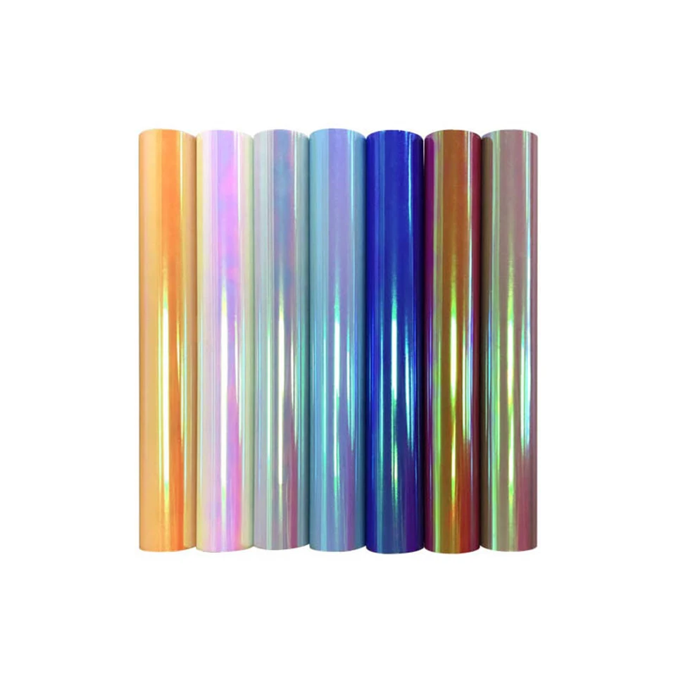 

Rainbow Holographic Heat Transfer Vinyl,PET Metalized HTV for T-Shirts,Shoes & Apparel,Iridescent Reflective Film1M Roll DTB5-8