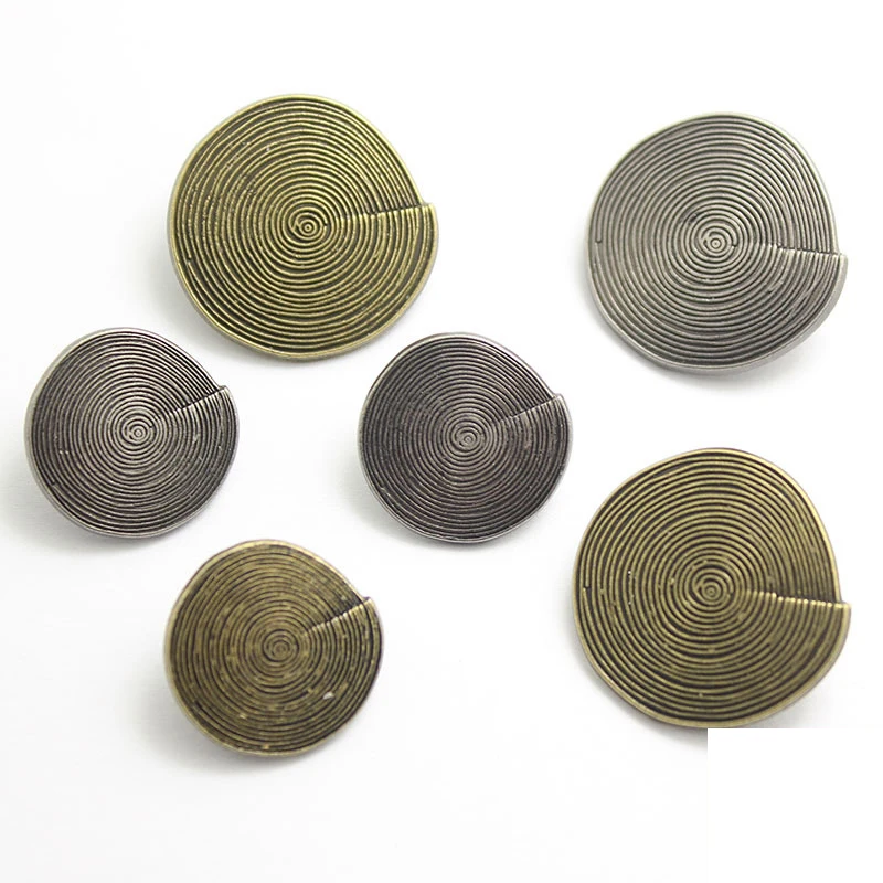 10PCS 18/23/25MM Spiral Retro Metal Buttons Hand Sewn Casual Windbreaker Button Antique Bronze Ancient Silver Shaped Buttons